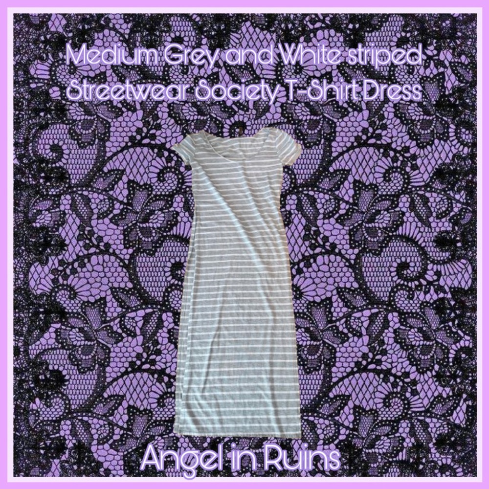 Grey and White Striped Streetwear Society T-Shirt Dress